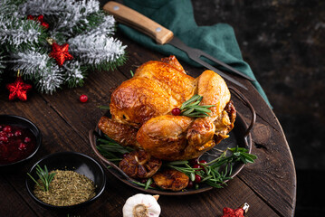 Christmas baked chicken for festive dinner.