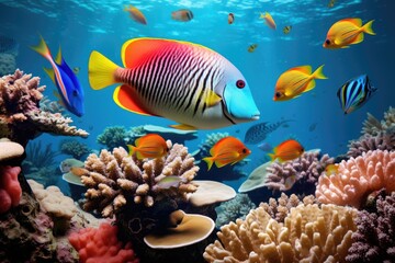 Fototapeta na wymiar Fish over a coral reef in the sea.