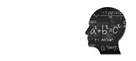 Human head with mathematical seamless pattern on white background