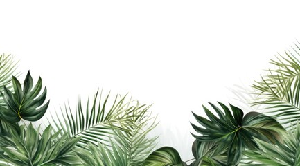 Summer tropical composition with green palm leaves on white background. Generative AI - obrazy, fototapety, plakaty