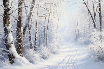 Fototapeta premium Winter path. Snowy road in the forest.