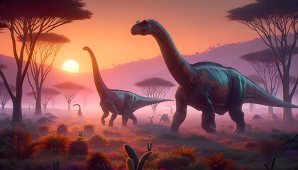 Fototapeta premium Realistic Dinosaurs Scene