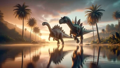 Gordijnen Realistic Dinosaurs Scene © Mauro