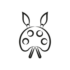 Artistic brush and paint palette with paints set. Vector on white background. 