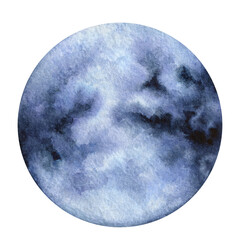 Abstract full moon watercolor illustration isolated on white background