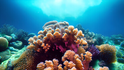 Naklejka na ściany i meble Coral reef in sea.