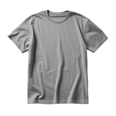 a single gray t-shirt, front view. T-shirt mockup template isolated on a transparent background. PNG, cutout, or clipping path.
