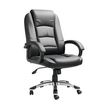 modern luxury black leather office chair, isolated on a transparent background. PNG, cutout, or clipping path.