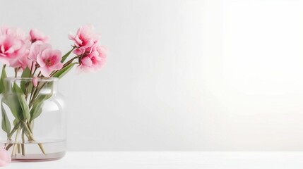 AI generated illustration of a vase of pink flowers on the white background for copy space © Wirestock