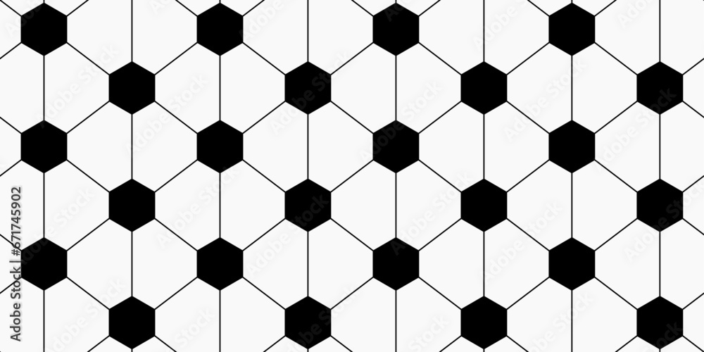 Poster Football seamless pattern texture. Vector simple and black and white pattern like the surface of a ball. A simple football and black and white hexagon pattern.