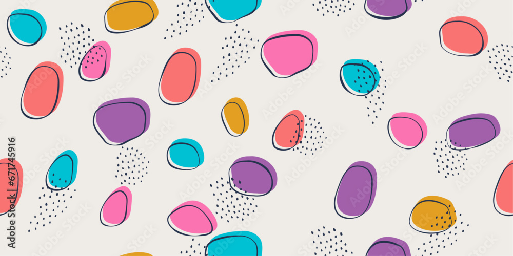 Poster Colored shapeless spots on a white background. Beautiful stylish design pattern with abstract spots.
 Vector pattern for print, design, notebooks, pillows, textiles.
