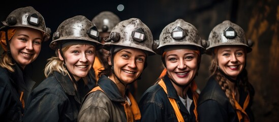 Group of Women Coal mining worker in protective helmet