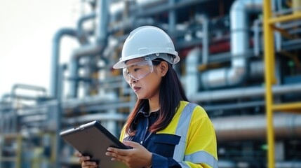 Female engineer working at oil and gas plant