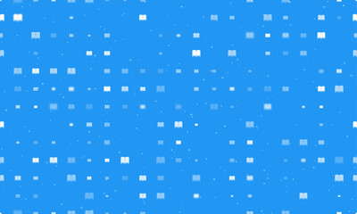 Seamless background pattern of evenly spaced white book symbols of different sizes and opacity. Vector illustration on blue background with stars
