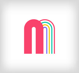 Creative ethnic letter M multicolored linear logo. Modern writing lines with new culture colors. Font alphabet template. Creative education geometric.vector
