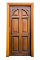 single Wooden door for bathroom or room. Commercial product advertisement mock-up, isolated on a transparent background. PNG cutout or clipping path.
