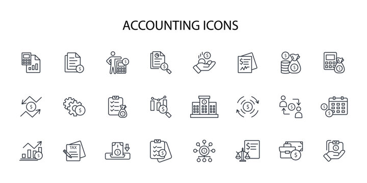 Accounting Icon Set.vector.Editable Stroke.linear Style Sign For Use Web Design,logo.Symbol Illustration.