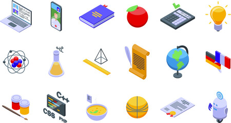 Online tutoring platform icons set isometric vector. Education people training. Digital online app