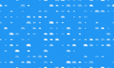 Seamless background pattern of evenly spaced white delivery symbols of different sizes and opacity. Vector illustration on blue background with stars
