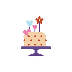 Cute cake, cartoon vector illustration isolated on white, flat icon