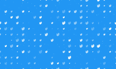 Seamless background pattern of evenly spaced white hands of different sizes and opacity. Vector illustration on blue background with stars