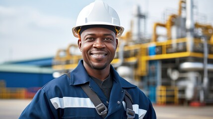 Engineer working at oil and gas plant. Refinery plant. Equipment steel pipes. Industry and factory