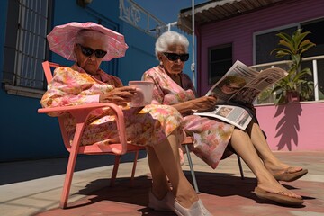 Senior citizen reading newspaper on their patio. Great for stories on retirees, relaxation, senior living, lifestyle, contentment and more. 