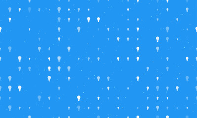Seamless background pattern of evenly spaced white lamp symbols of different sizes and opacity. Vector illustration on blue background with stars