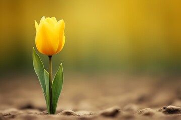 Yellow tulip representing peace, healing, hope, and resilience; a powerful symbol of life, strength, and stress relief. Generative AI