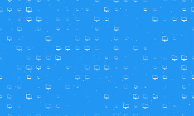 Seamless background pattern of evenly spaced white monoblock symbols of different sizes and opacity. Vector illustration on blue background with stars