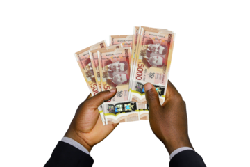 Black Hands in suit holding 3D rendered Jamaican dollar notes