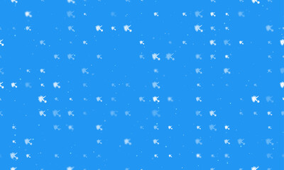 Seamless background pattern of evenly spaced white virus bounces off the shield symbols of different sizes and opacity. Vector illustration on blue background with stars