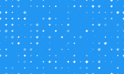 Seamless background pattern of evenly spaced white teapots of different sizes and opacity. Vector illustration on blue background with stars