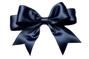 a blue ribbon bow for birthday or Christmas decoration, isolated on a transparent background. PNG cutout or clipping path.