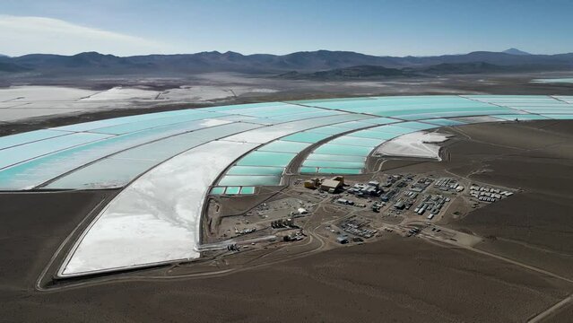 Drone footage of lithium fields in the highlands of northern Argentina, South America - a surreal landscape where batteries are born - natural look