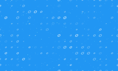 Seamless background pattern of evenly spaced white rugby symbols of different sizes and opacity. Vector illustration on blue background with stars