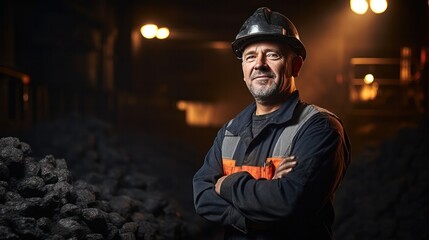 Obraz premium Mine workers wearing hardhats standing in a mine