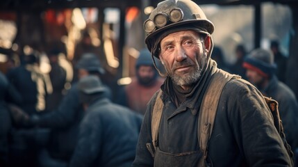 Fototapeta premium Mine workers wearing hardhats standing in a mine