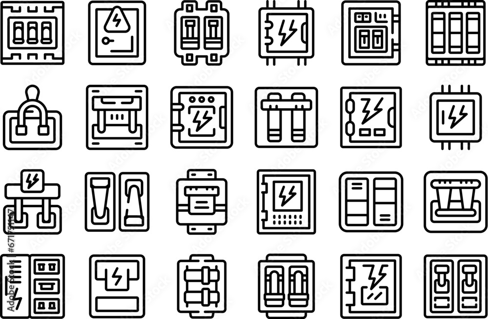 Wall mural Electric switchboard icons set outline vector. Engineer work. Power industrial fuse - Wall murals