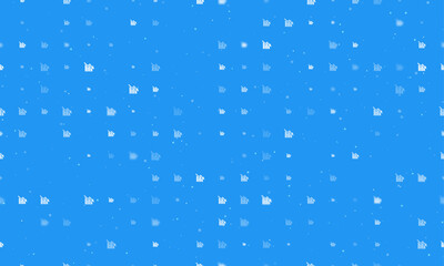 Seamless background pattern of evenly spaced white chart down symbols of different sizes and opacity. Vector illustration on blue background with stars