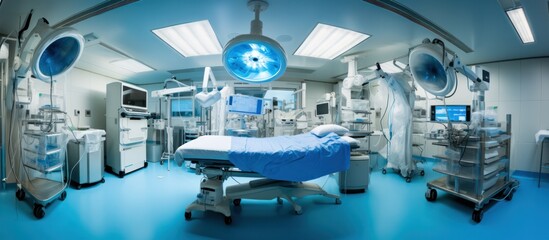 Equipment and medical devices in modern operating room.