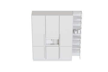 modern kitchen isolated on white background, home furniture, 3D illustration, cg render