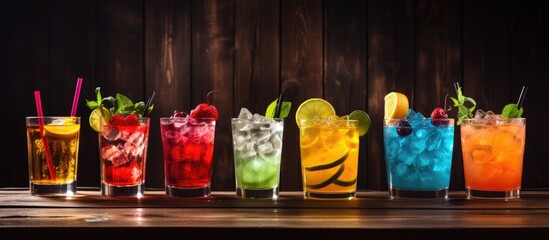 Assorted cocktails on a wooden surface