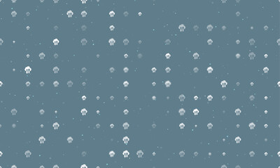 Seamless background pattern of evenly spaced white cloud technology symbols of different sizes and opacity. Vector illustration on blue grey background with stars