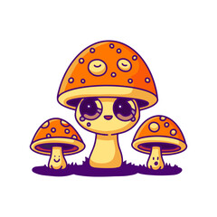Psychedelic mushrooms edible hallucinogenic spores family. Vector doodle line cartoon kawaii character illustration. Magic 70s trippy mushroom print on poster, t-shirt