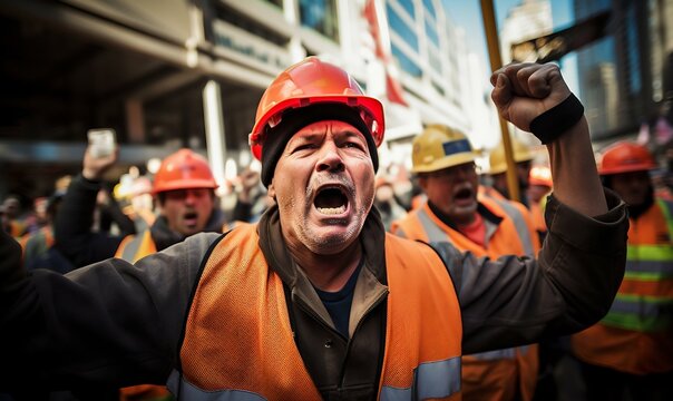 Stand for Rights: Construction Workers on Strike. Generative ai