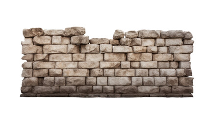 Obraz premium old and weathered irregular stone brick garden fences or wall, isolated on a transparent background. PNG, cutout, or clipping path.