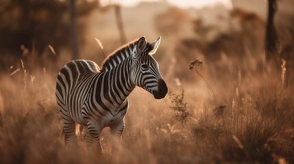 Ai-generated illustration of a zebra in a field covered in dried grass on a sunny day