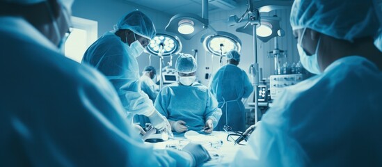 Group of surgeons in operating room , Medical Team Performing Surgical Operation in Modern Operating Room