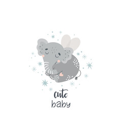 Vector illustration with a cute fairytale elephant. Suitable for printing posters, stickers, cards and more.